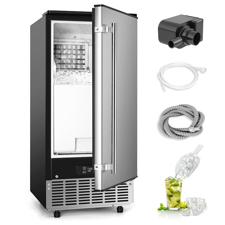 Commercial Under Counter Ice Maker Machine 80Lbs/Day with 24lbs Ice Storage Built-in Drain Pump/Automatic Cleaning/Timing Setting/Smart LCD Panel Ideal for Both Home and Commercial Use