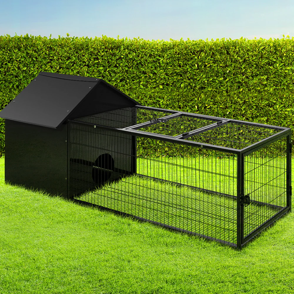 Weatherproof Metal Rabbit Hutch w/ Run & Secure Locks i.Pet