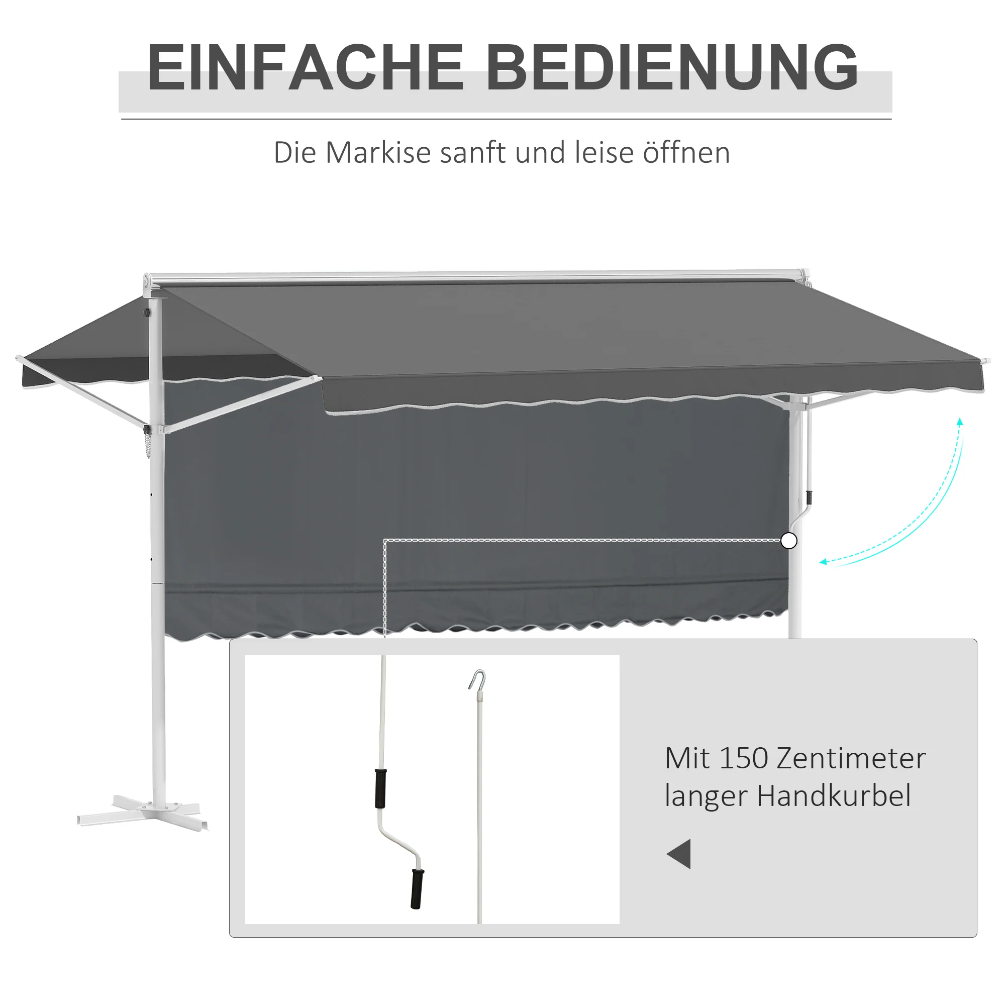 Outsunny Staande luifel met knikarm tuinluifel luifel zwengel grijs 3,95 x 2,94 m