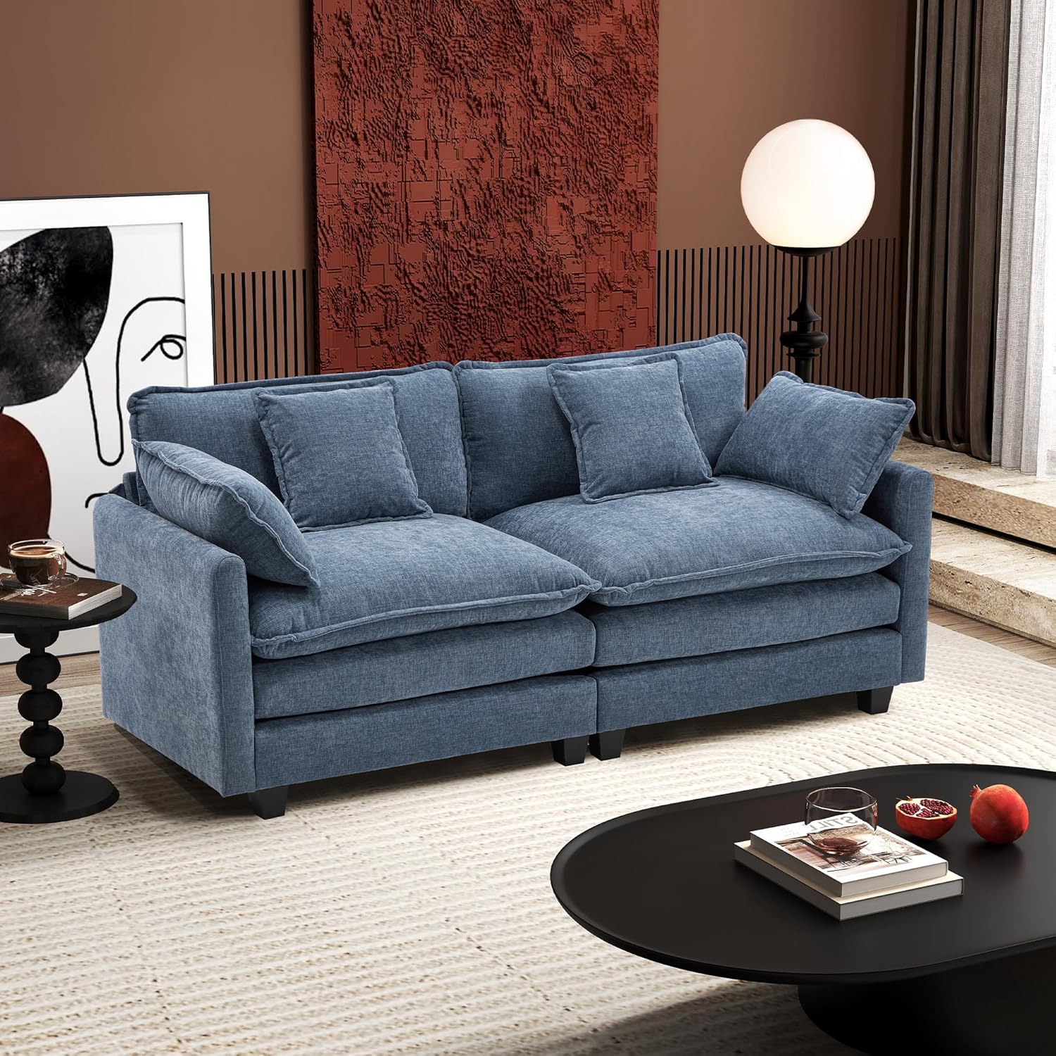 111.4 Inch L-Shaped Modern Sofa Modular Cloud Sofa Ottoman 4-Seater Chenille Deep Seat Sofa