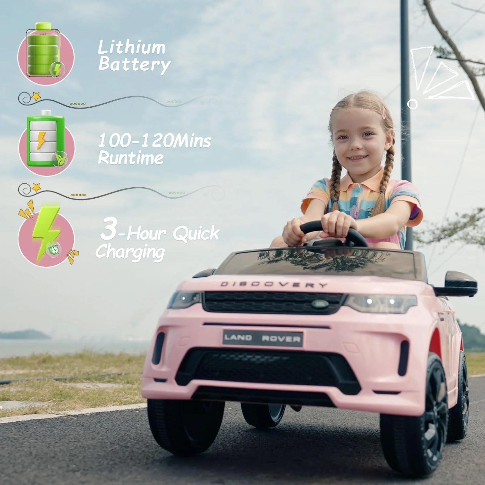 TEOAYEAH Land Rover Engedélyezett Gyermek Elektromos Kisautó Lítium Akkumulátorral, Zenelejátszóval és Távirányítóval