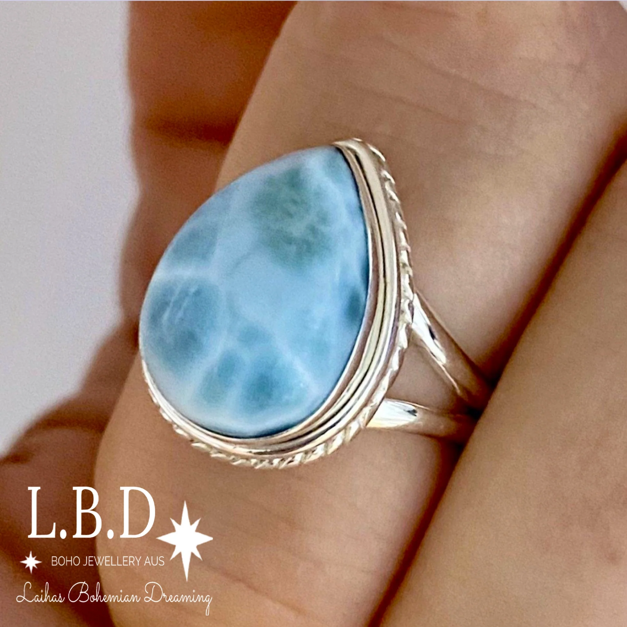 Larimar Ring- Laihas Twisted Raindrop