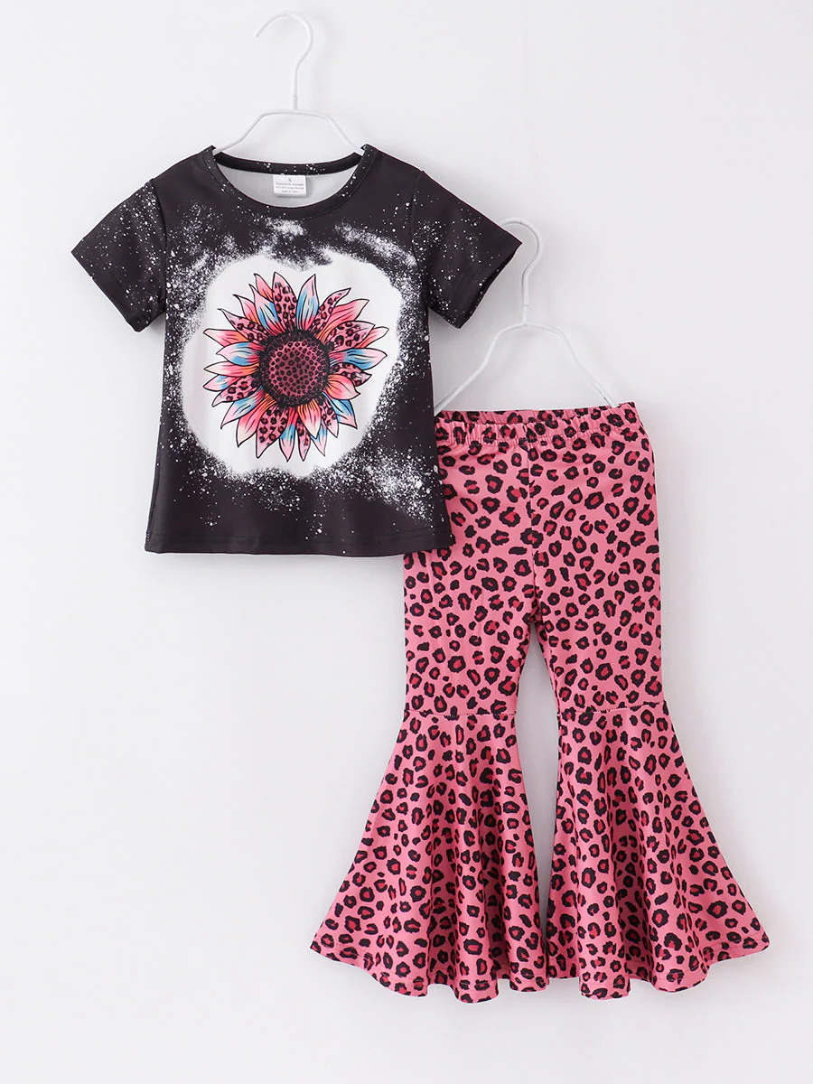 Pink Leopard Sunflower Girl Bell Outfit