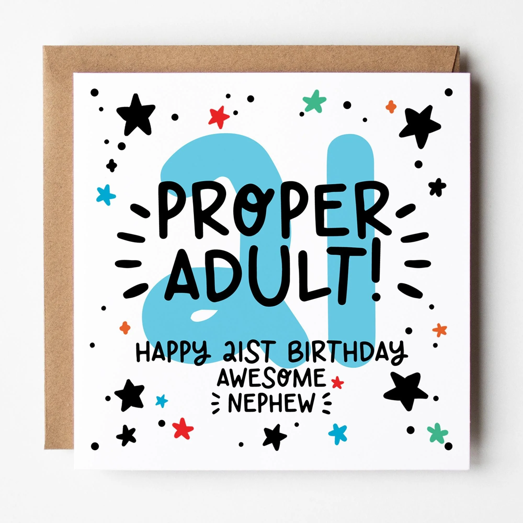 Nephew 21st Birthday Card; with Kraft Envelope