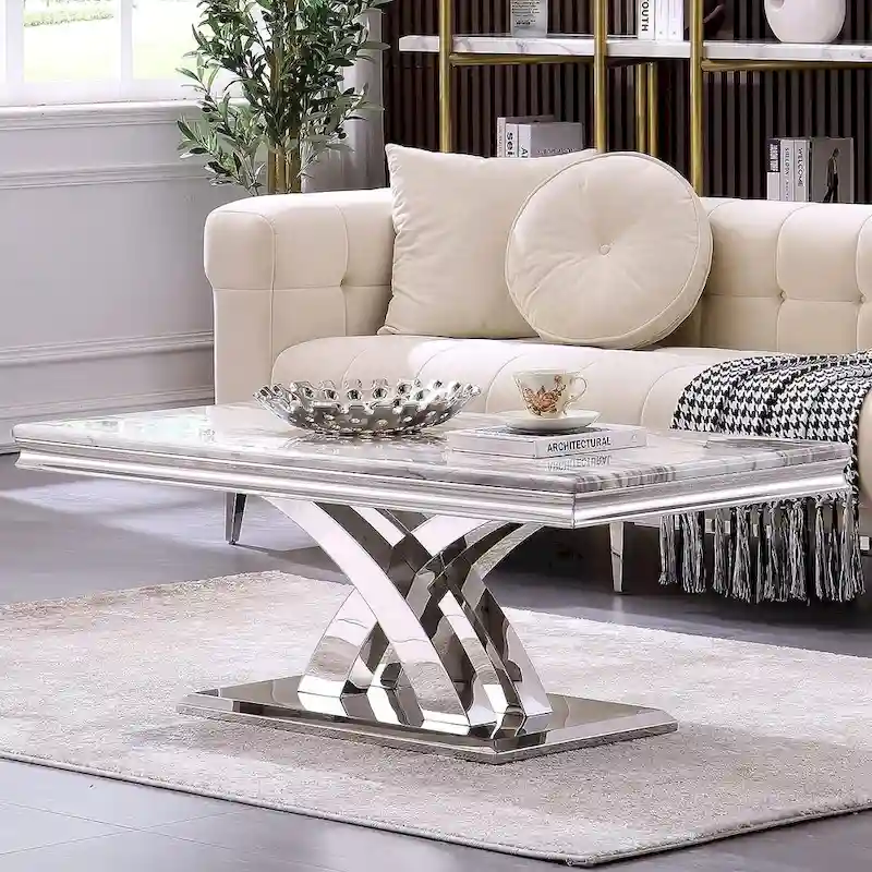 Modern Coffee Table 48 Rectangular Coffee Table with X Base Pedestal Coffee Tables for Living Room