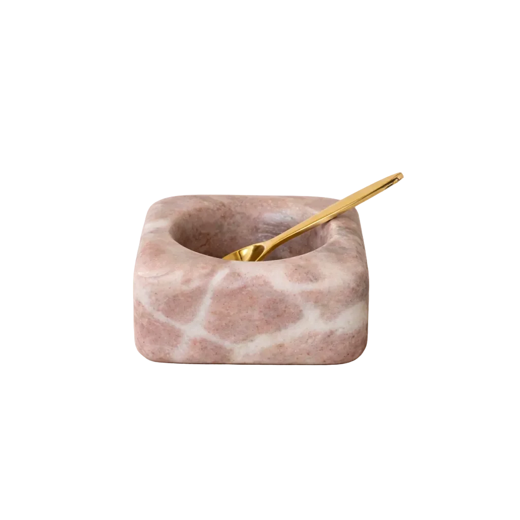 Red Marble Bowl with Brass Spoon