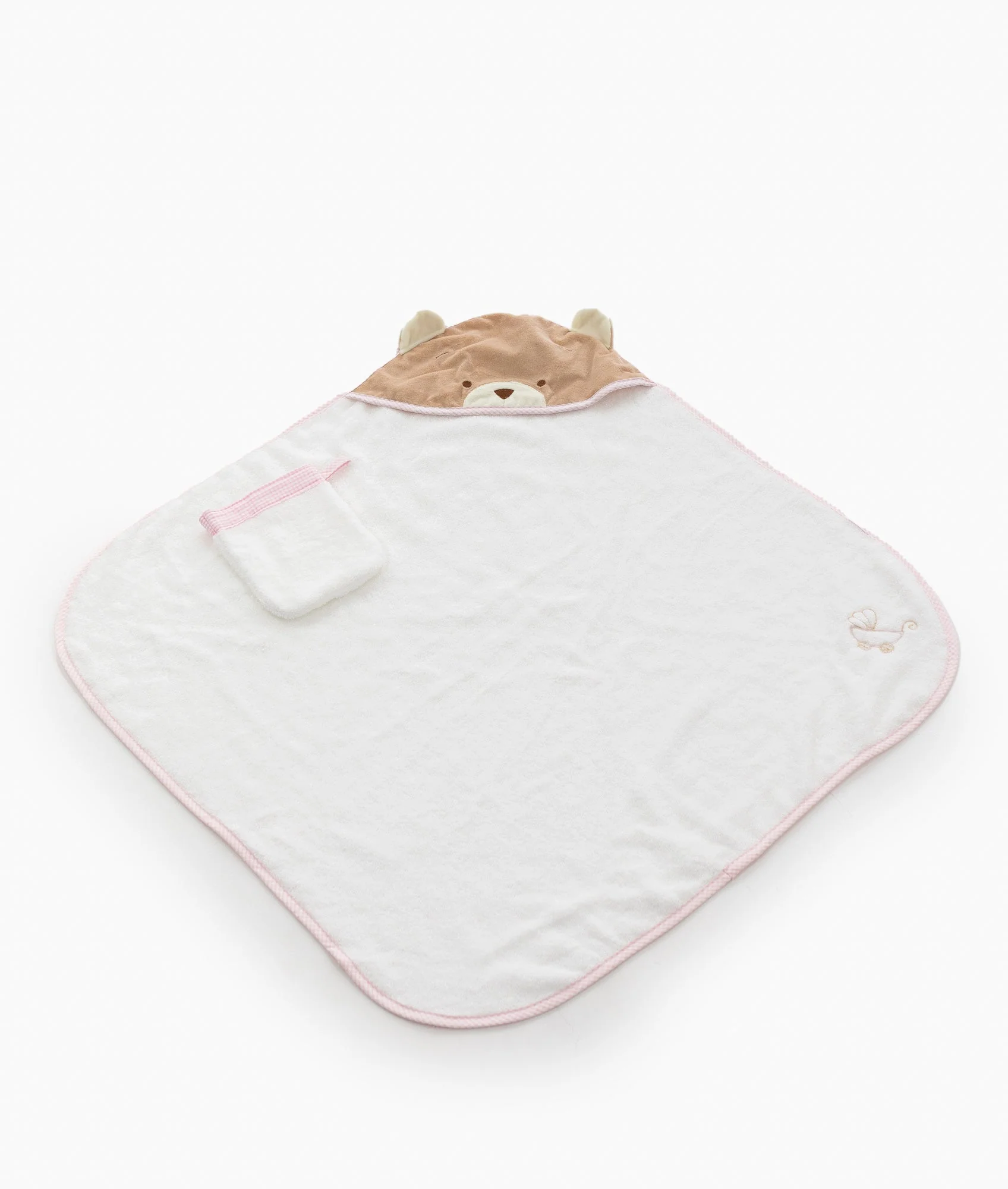 Bath Towel & Wash Mitt Set | White & Pink