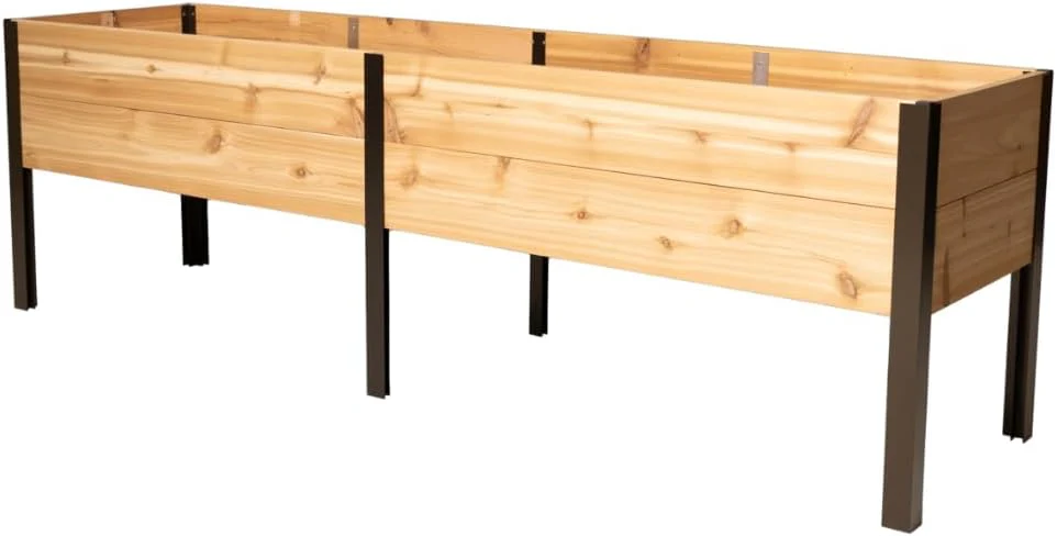Gardener's Supply Company Emelt cédrus magaságyás | 60 cm x 240 cm nagy teherbírású álló virágláda alumínium sarkokkal kültéri növényekhez, zöldségekhez, virágokhoz | Tökéletes teraszra és udvarra