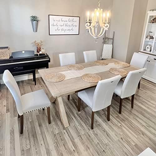 COLAMY Upholstered Parsons Dining Chairs Set of 2, Fabric Dining Room Kitchen Side Chair with Nailhead Trim and Wood Legs - Beige