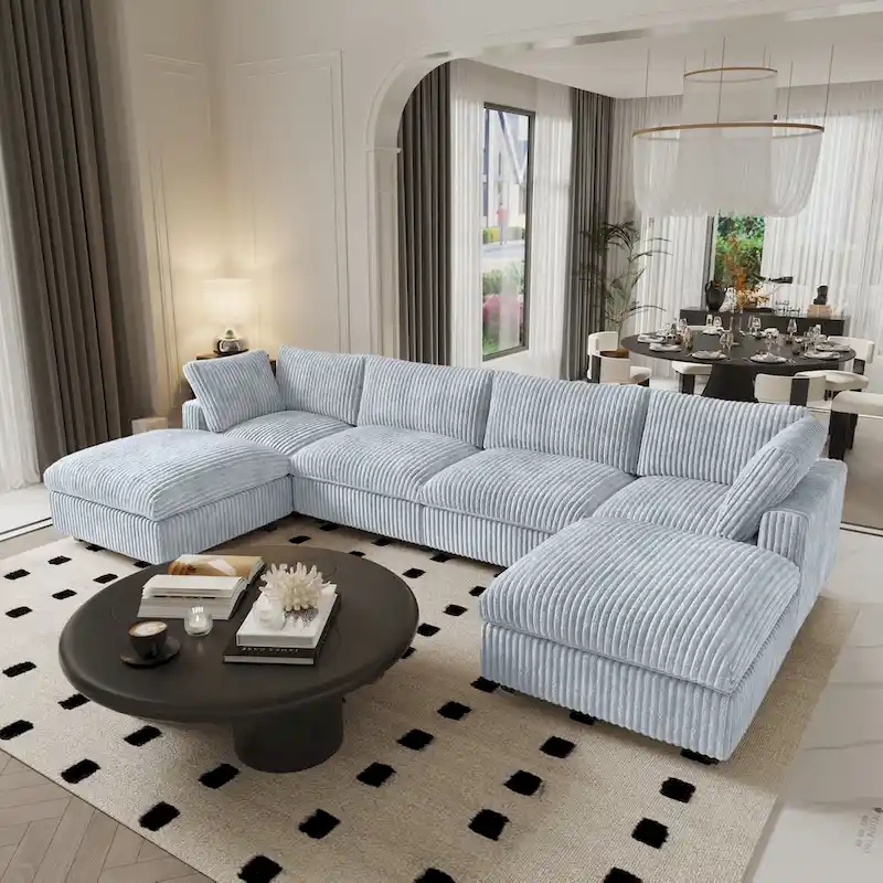 Beige 6-Seat U-Shape Modular Sectional Sofa with Cushions