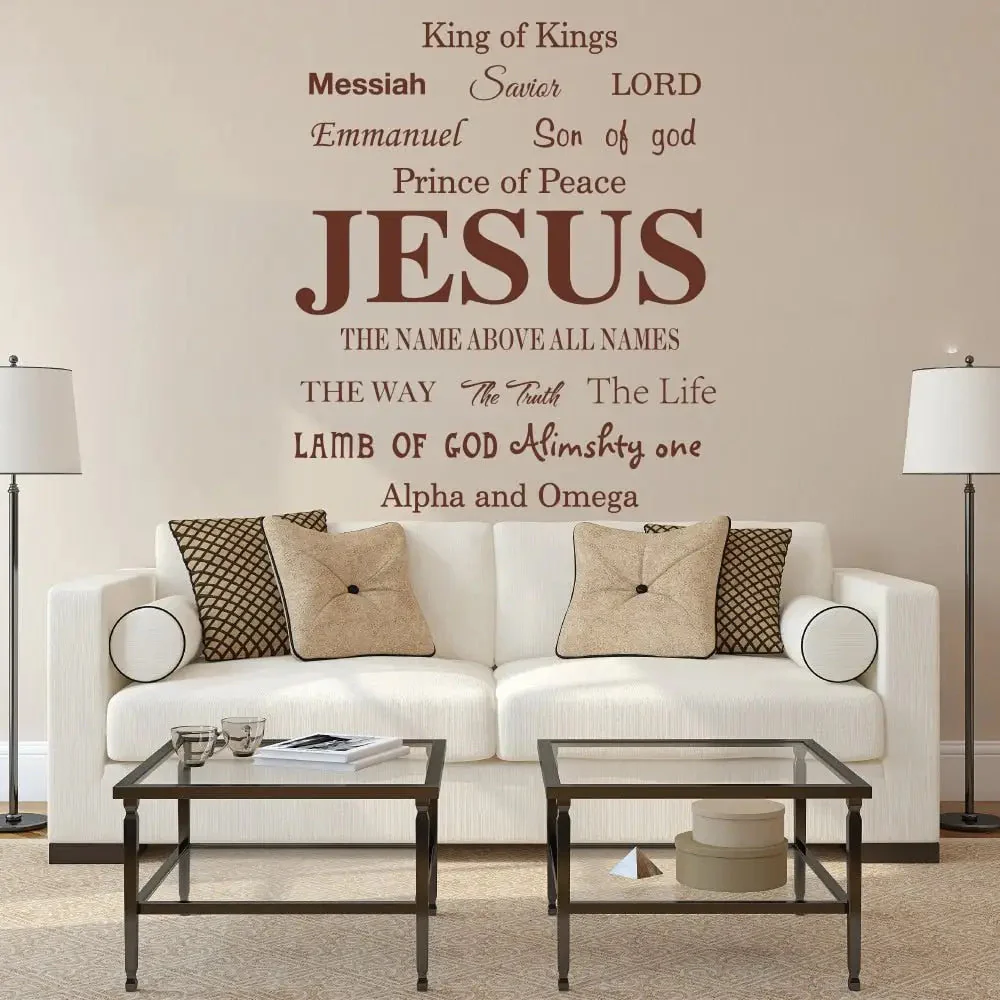 Jesus Name God Messiah Words Wall Sticker | Christian Bible Scripture Art | Gift for her | Decor for Bedroom Bathroom Kitchen Living Room