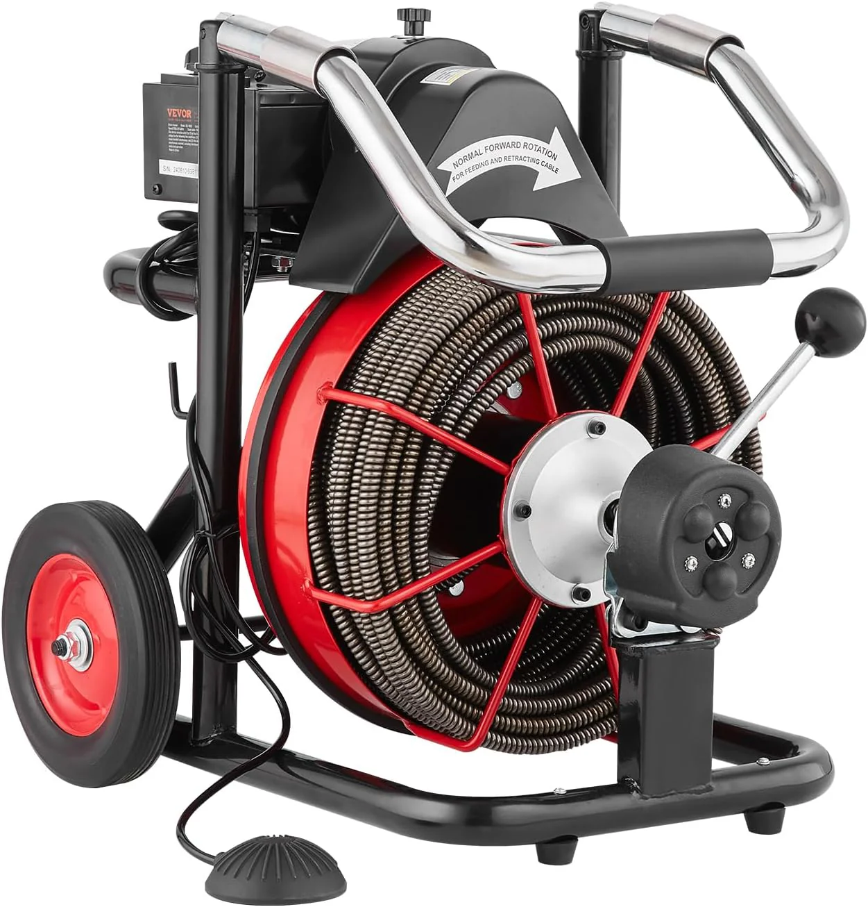 Drain Cleaner Machine 100FT x 1/2 Inch, Auto Feed Sewer Snake Auger on Wheels, 550W Portable Drain Cleaning Machine with 8 Cutters & Air-activated Foot Switch for 2