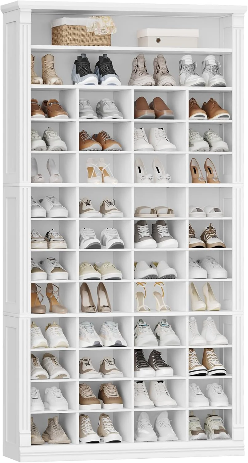 13 Tiers Shoe Storage Cabinet, Tall Shoe Cabinet with Cubby, Wooden Shoes Organizer