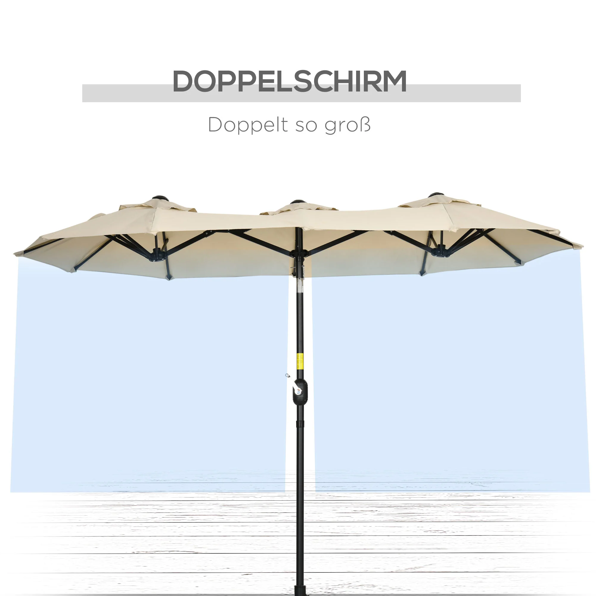 Outsunny parasol, tuinparasol, kantelbaar, met handslinger, windkap, polyester+staal, kaki, 285 x 147 cm