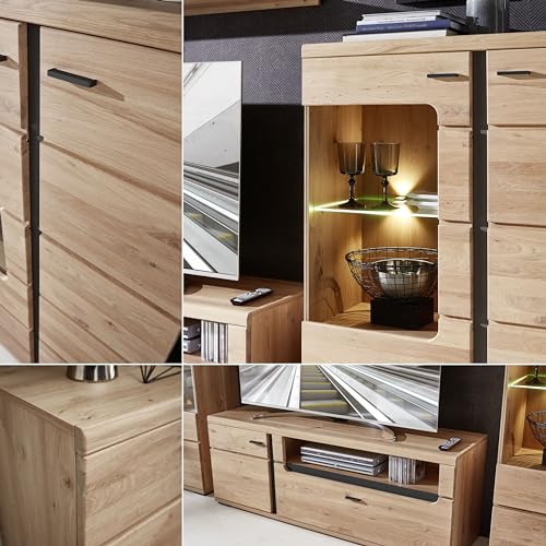Stella Trading Vetrina in legno antico massiccio, effetto rovere antico con certificazione FSC, moderna vetrina con illuminazione a LED e molto spazio di archiviazione, 90 x 134 x 38 cm (larghezza x : Amazon.it: Casa e cucina