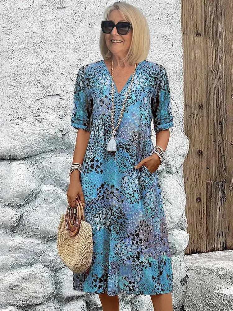 Women��s Vibrant Midi Dress Flowy Design with Pockets