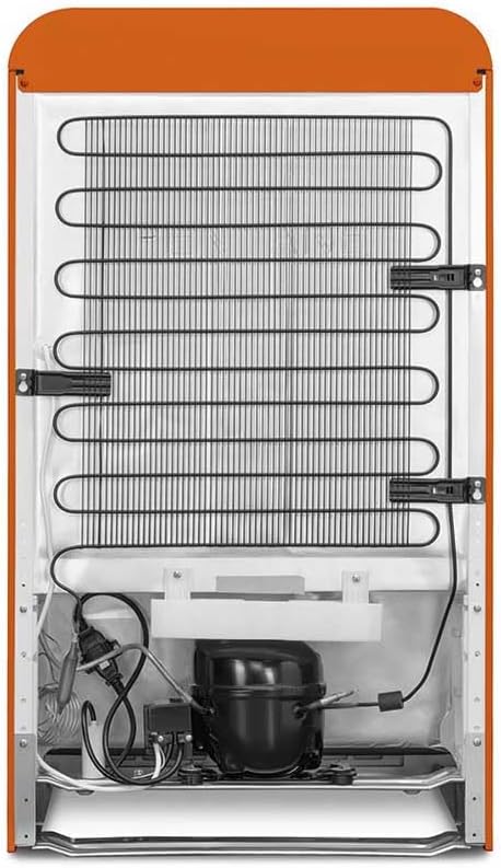 Smeg, FAB10LOR6 Frigorifero Tavolo Top Vintage 1 Anta, 122L, Cerniere a Sinistra, Freddo Statico, Congelatore 17L, 1 Clayette Regolabile, 1 Vassoio Verdure e Illuminazione LED, H 97 cm, Arancione