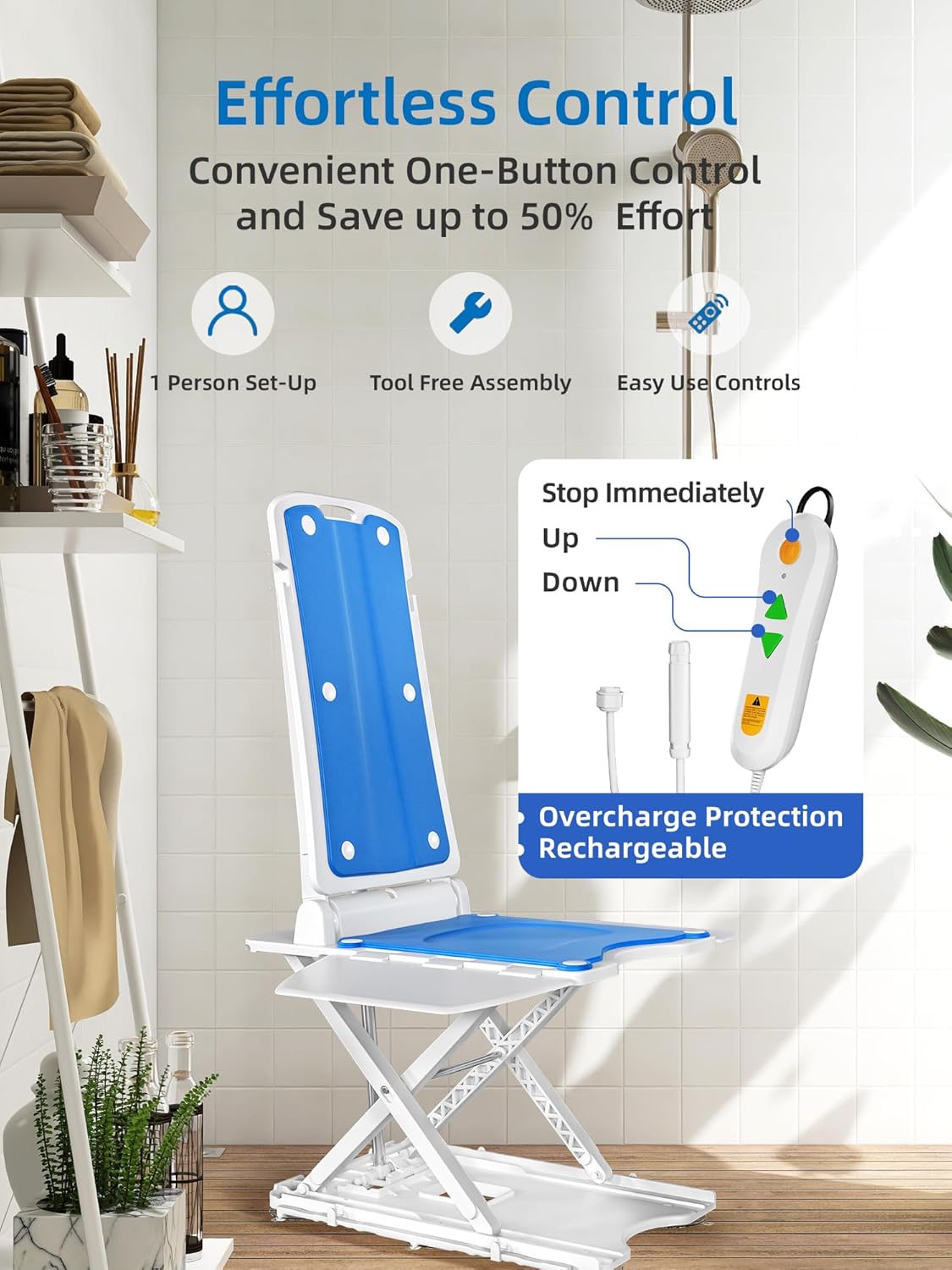 Electric Chair Lift for Elderly, 308lbs Support, Waterproof, Foldable