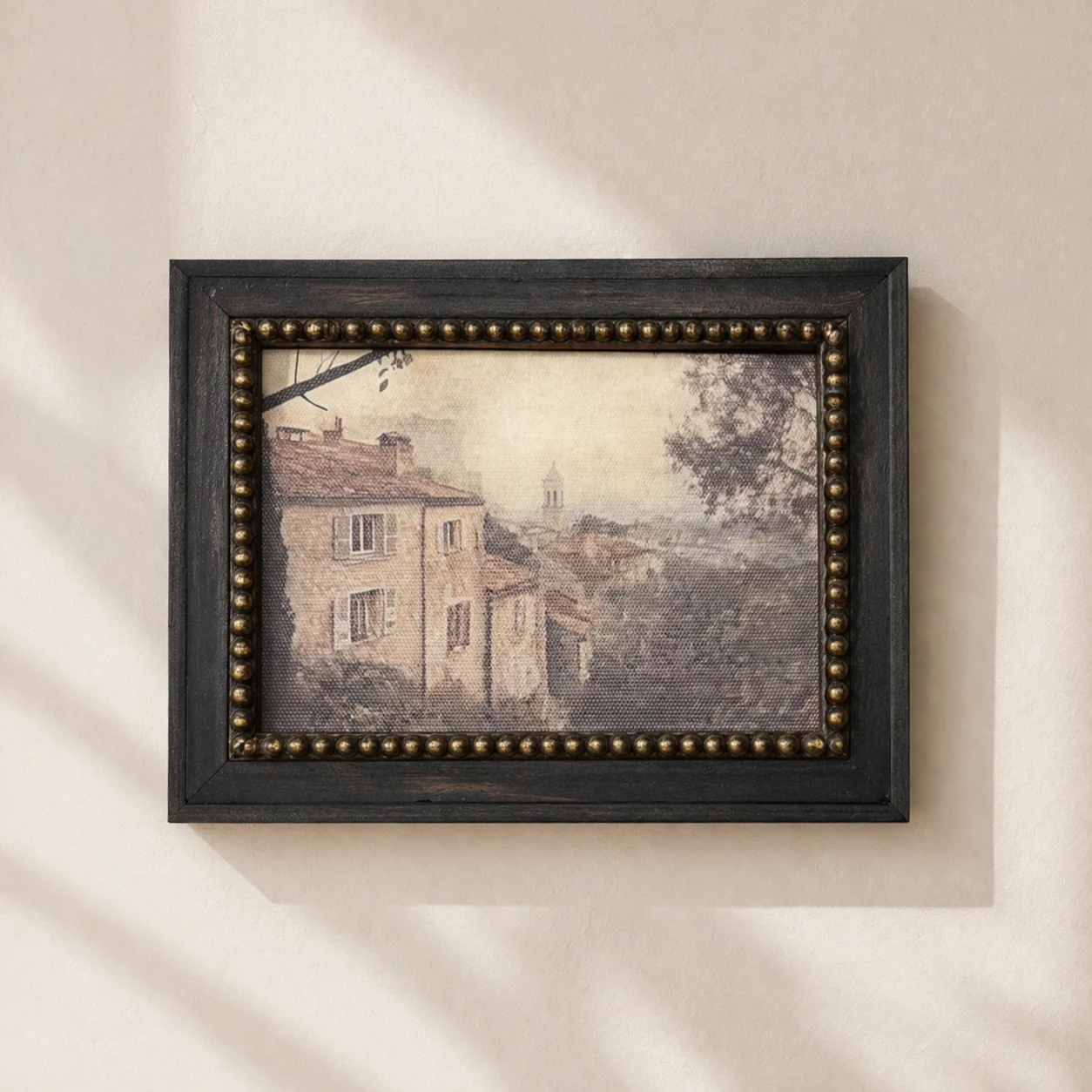 Vintage European Town | Antique Inspired Black Beaded Framed Art