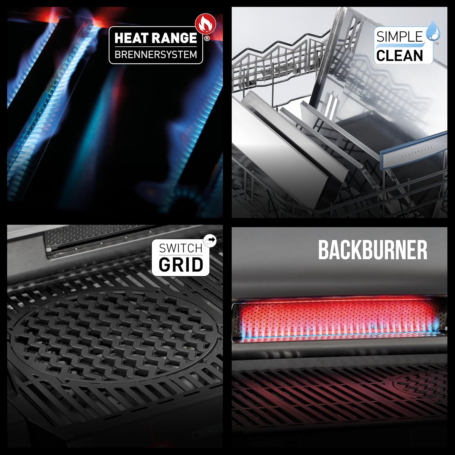 Enders® Gasgrill Monroe Pro 4 SIKR Turbo Shadow inkl. Seargrate, 4-Brenner, mit Kocher, Infrarot-Heckbrenner, PanoVision Sichtfenster, Gussrost, Aluguss Grill, 800 °C TURBO ZONE™, SIMPLE CLEAN™, #8366