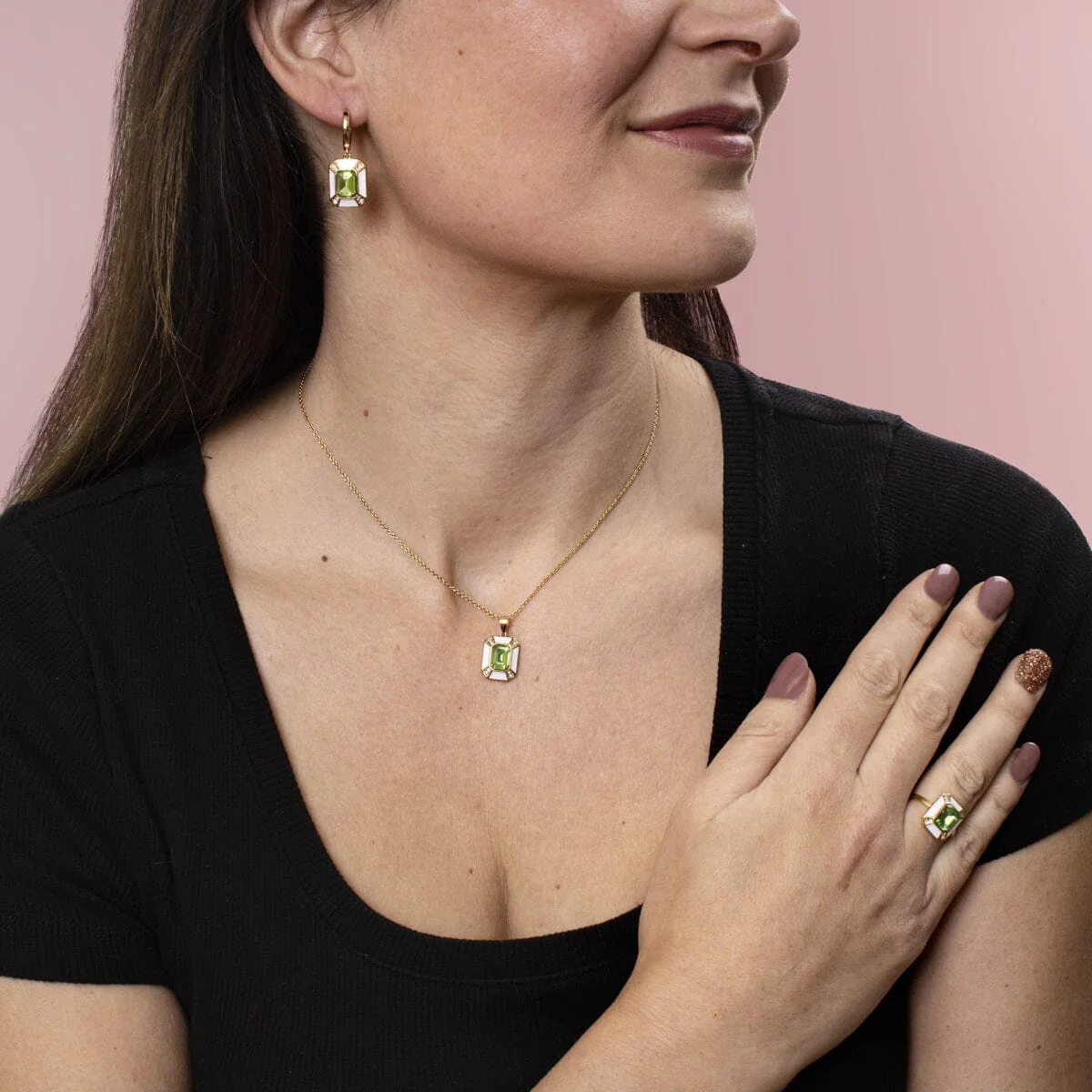 Art Deco Enamel Octagon Cut Drop Earrings