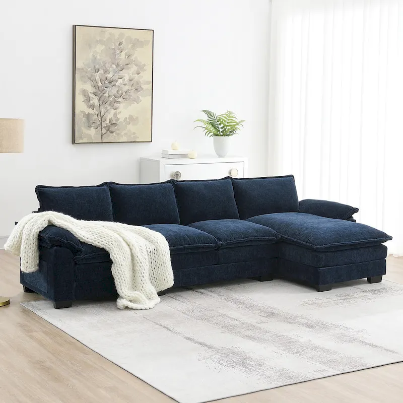 Modern 5-Seat L-Shaped Cloud Sleeper Sofa Couch with Chaise Lounge with Double Seat Cushions