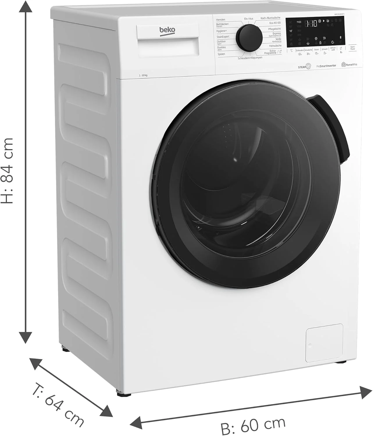 Beko WMC91464ST1 b300 Waschvollautomat, Waschmaschine, 9 kg, Bluetooth, ProSmart Inverter Motor, Dampffunktion, Pet Hair Removal, Watersafe+, Weiß
