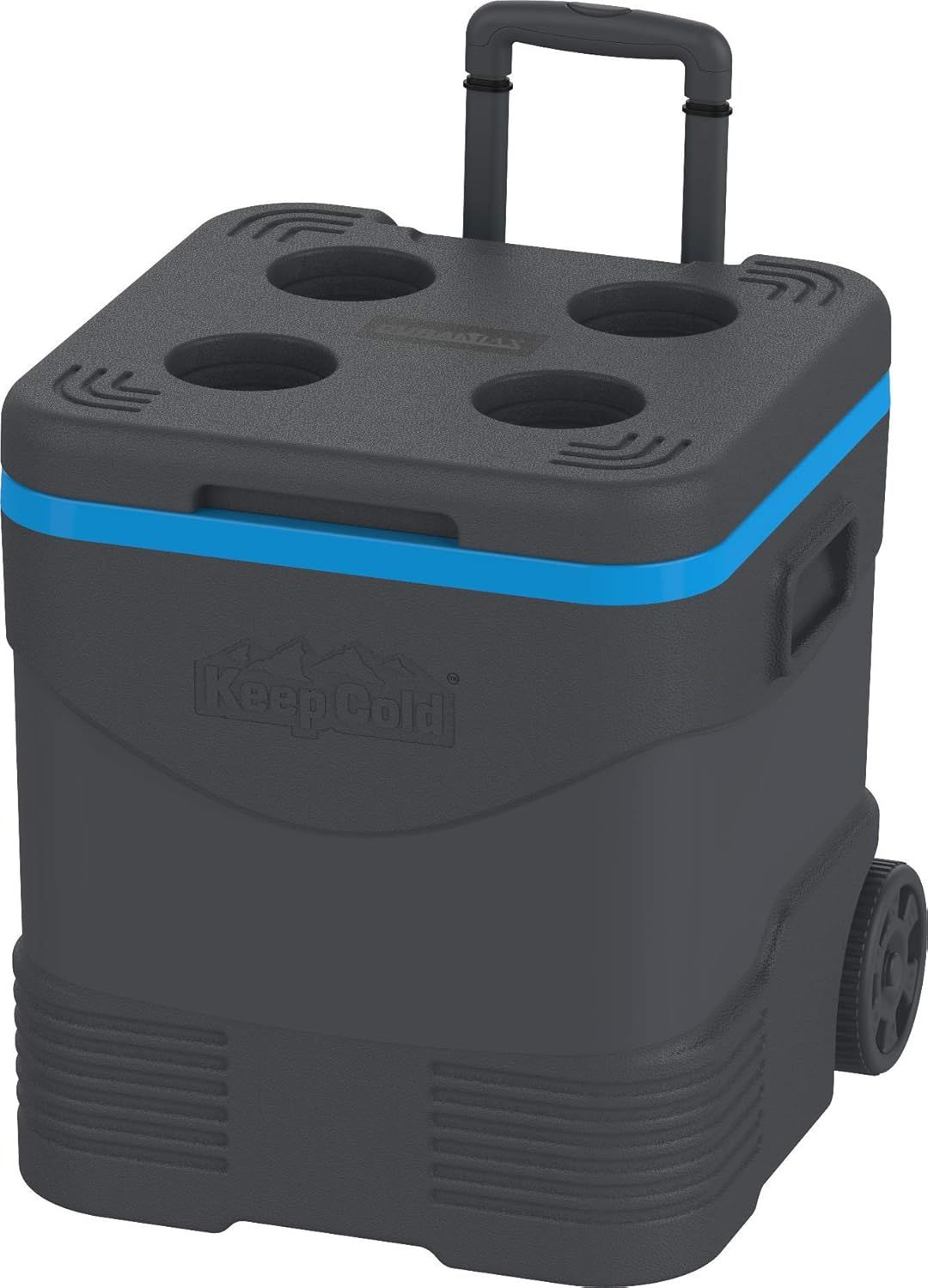 Duramax Wheeled Cooler Box with PU Insulation and Cup Holders, Anthracite & Blue