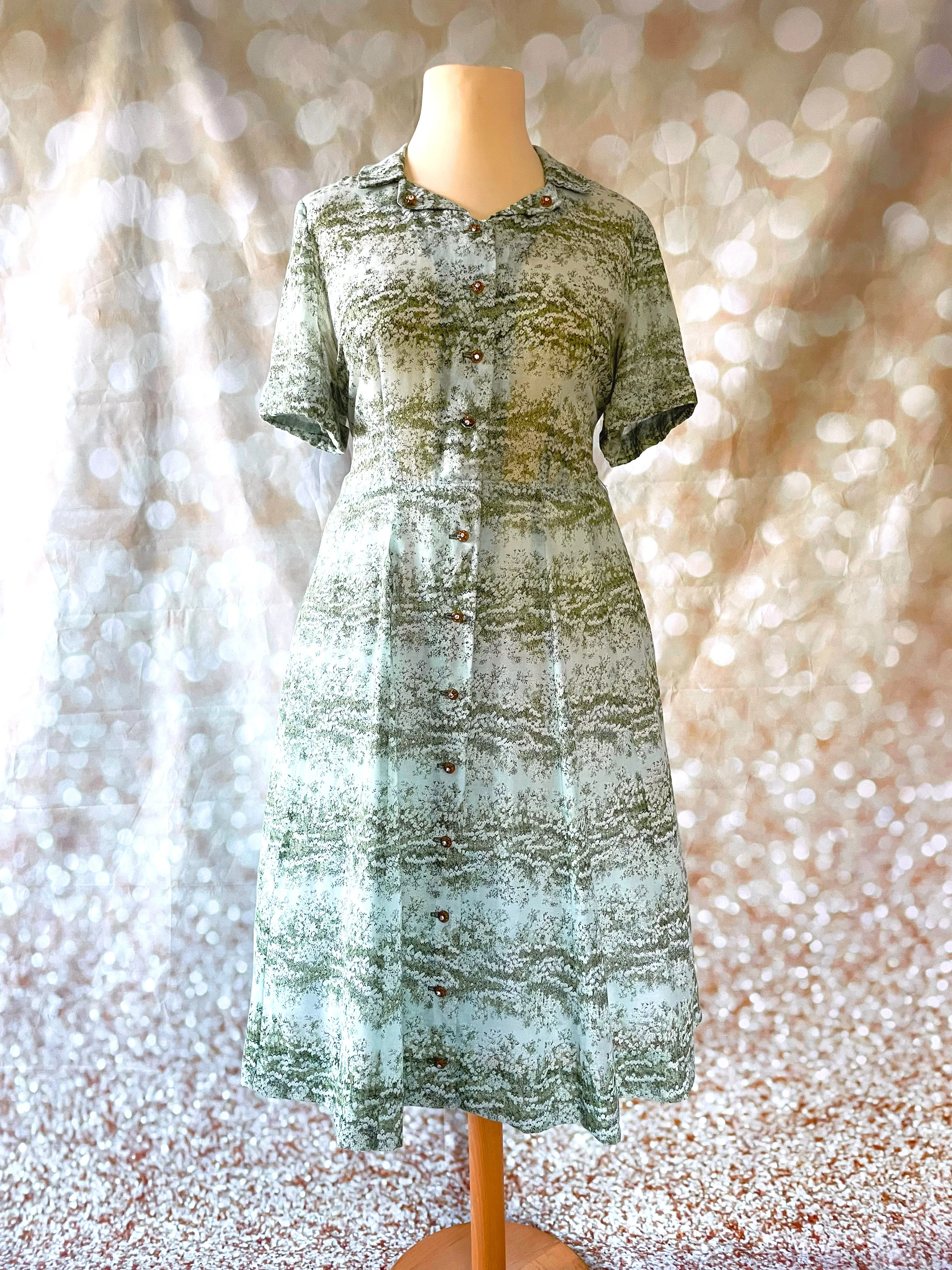 1940s Lily of the Valley Print Korell Shirtwaister Dress