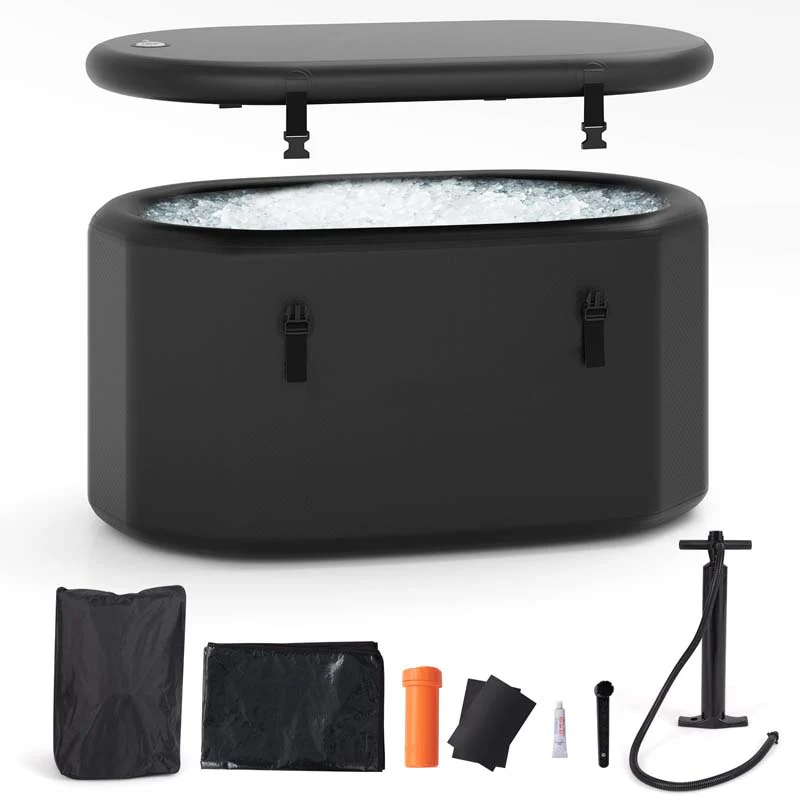 XL 129 Gal Oval Ice Bath Tub with Cover, Portable Inflatable Cold Plunge Tub with Backpack & Pump, Water Chiller Compatible for Cold Therapy