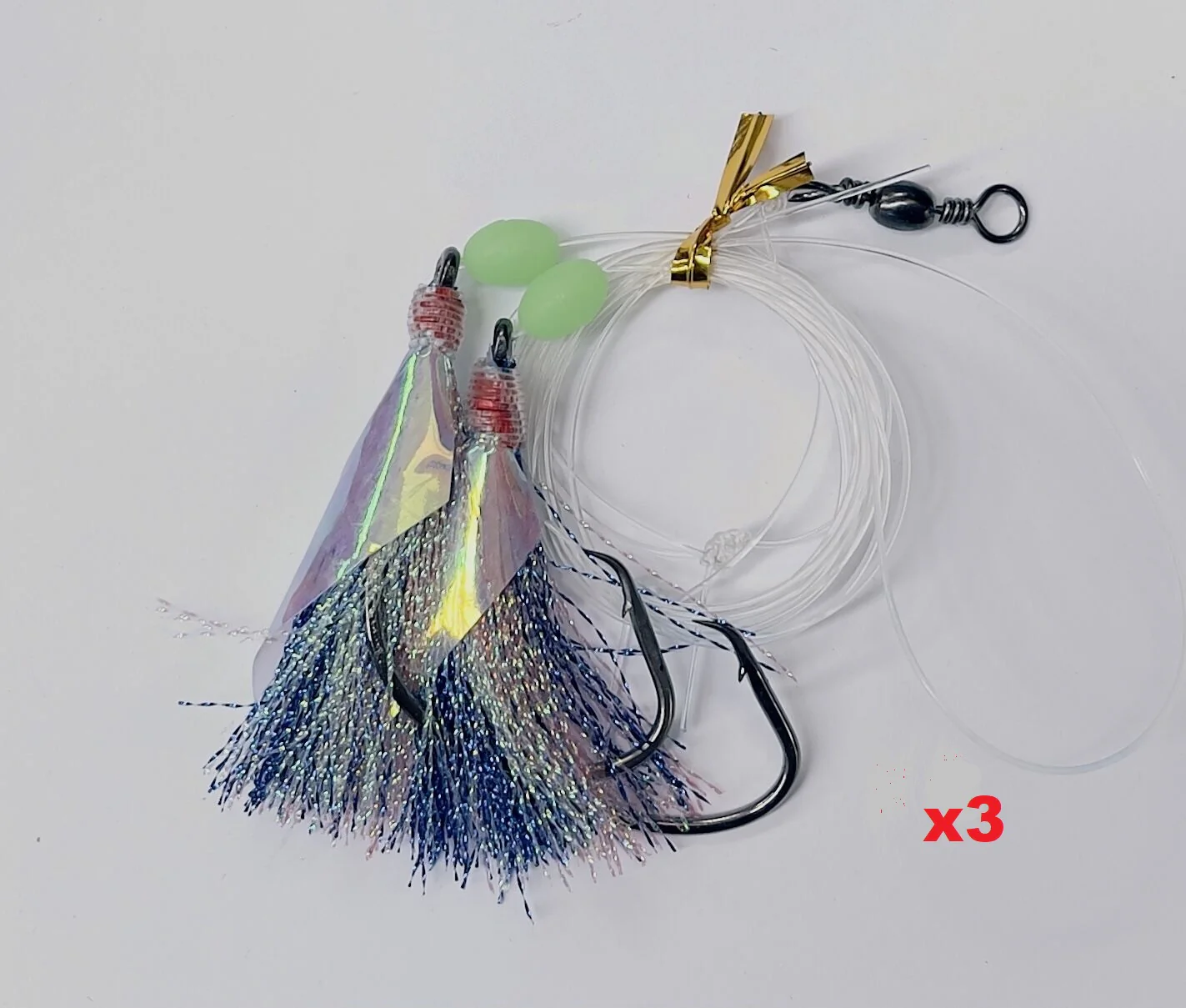 3x 8/0 Chemically Sharpened Reef Catcher Blue Flash Flash Reef Rig Fishing Tackle