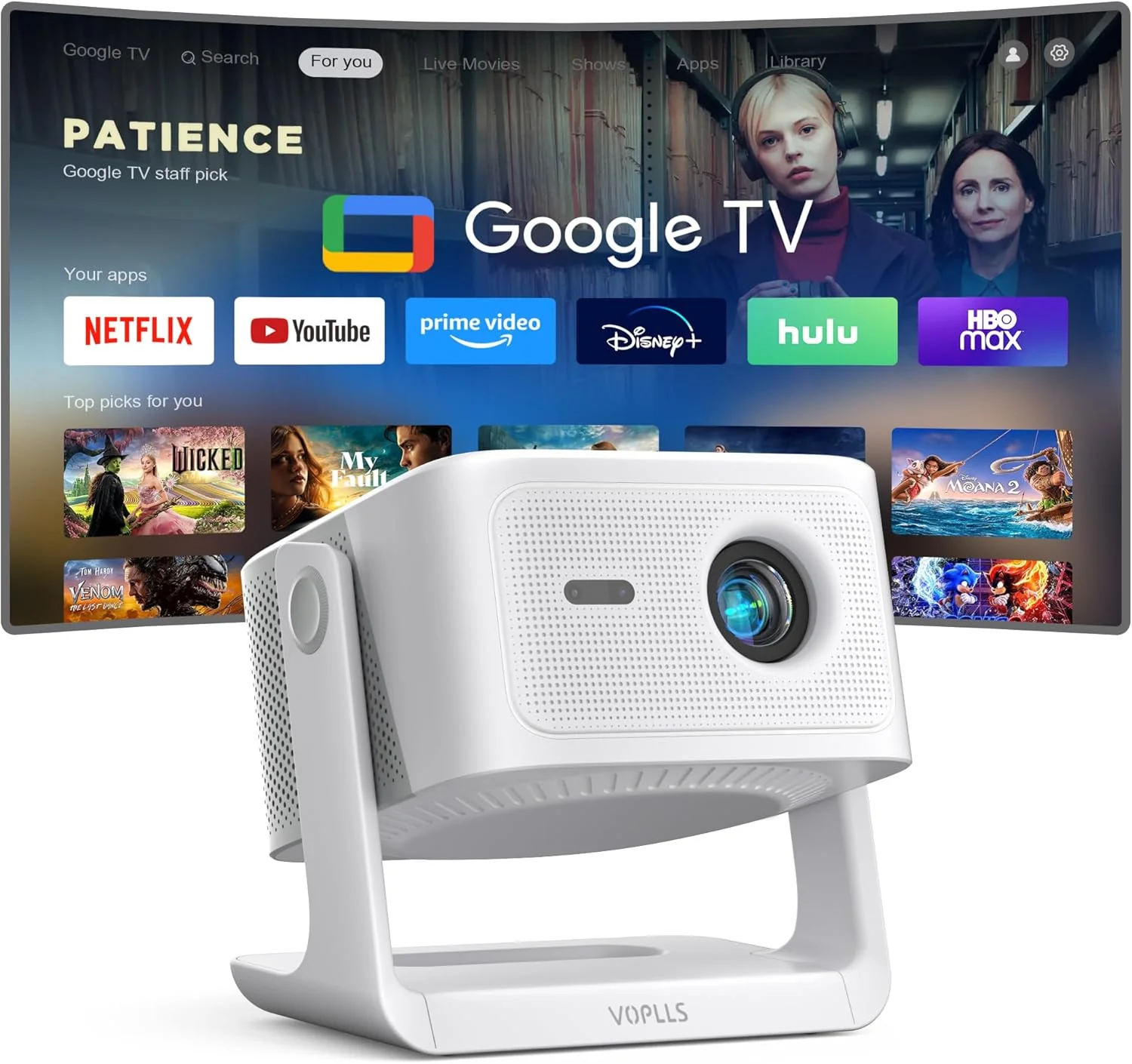 Official Licensed Google TV 4K Smart Projector with WiFi and Bluetooth, VOPLLS Outdoor