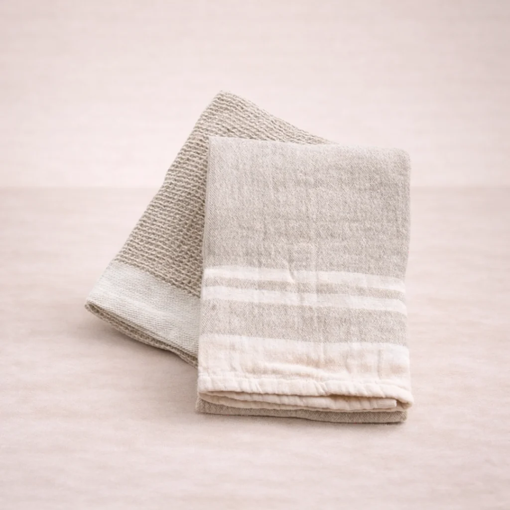 Double Stripe Beige Waffle Dish Towels
