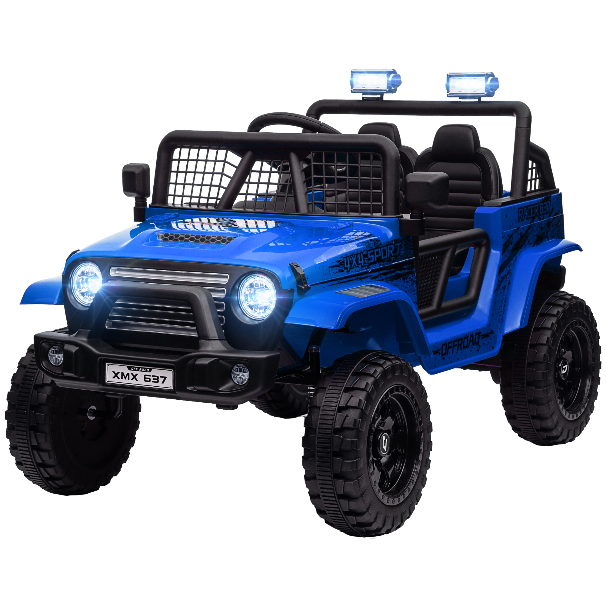 AIYAPLAY Elektrische Kinderauto met Zachte Veren, Afstandsbedienbaar, LED-Lichten, Toeter, 12V Motoren, van Kunststof en Metaal, Blauw