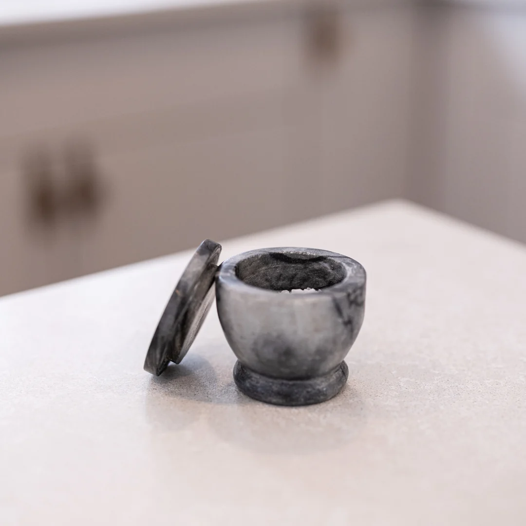 Black Marble Lidded Salt Cellar