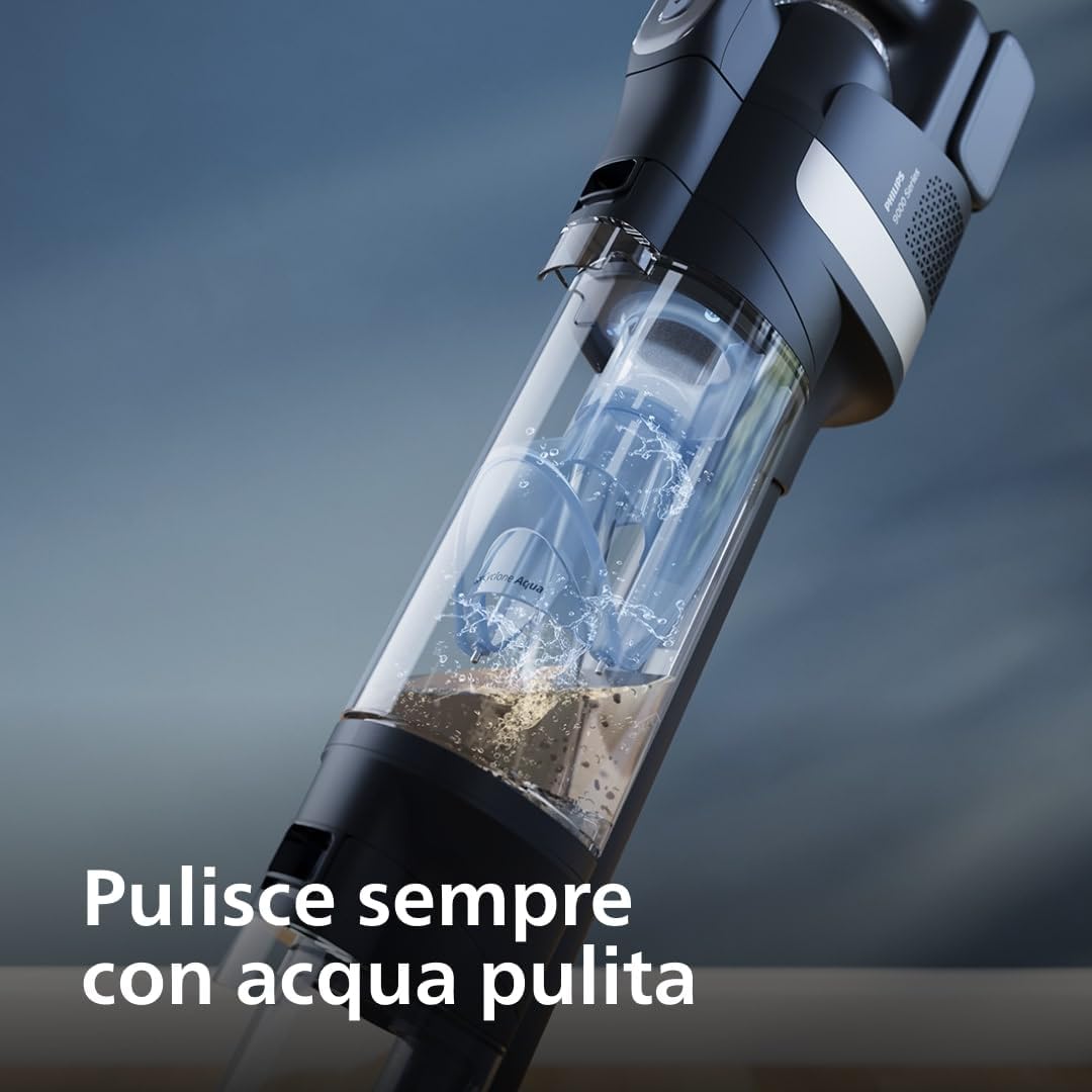 Philips AquaTrio 9000 Aspirapolvere Lavapavimenti Senza Fili, Aspirabriciole, per Polvere, Macchie, Liquidi e Animali domestici, Spazzole AquaSpin ad Alta Velocità, Sistema di Autopulizia (XW9463/11)