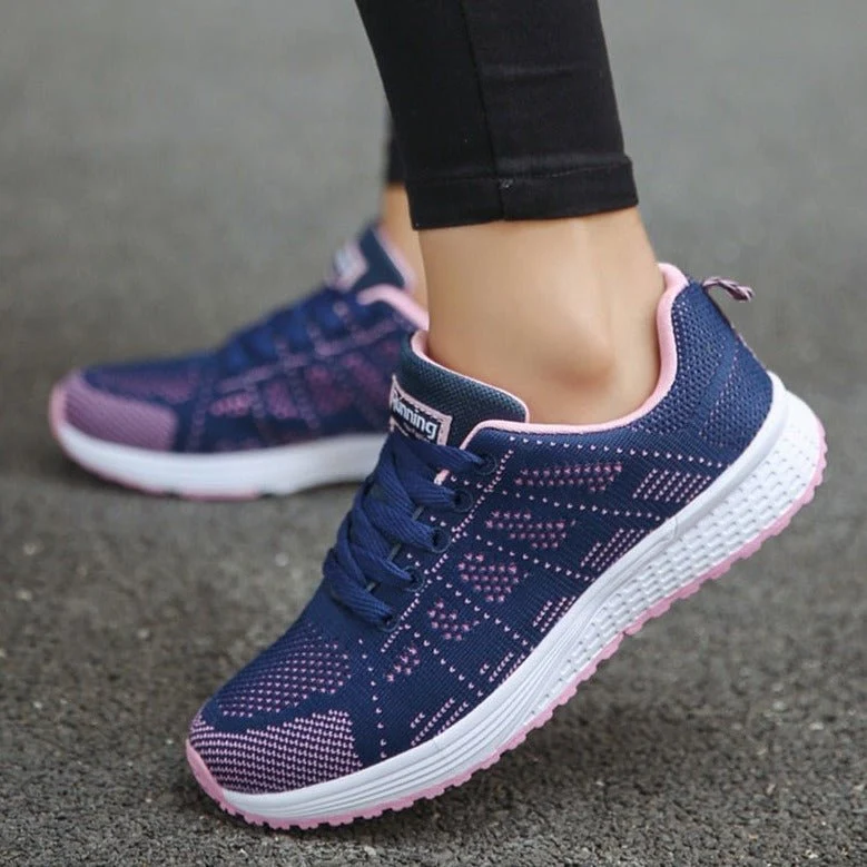 Women��s Breathable Wide-Fit Walking Shoes Lightweight Lace-Up Trainers