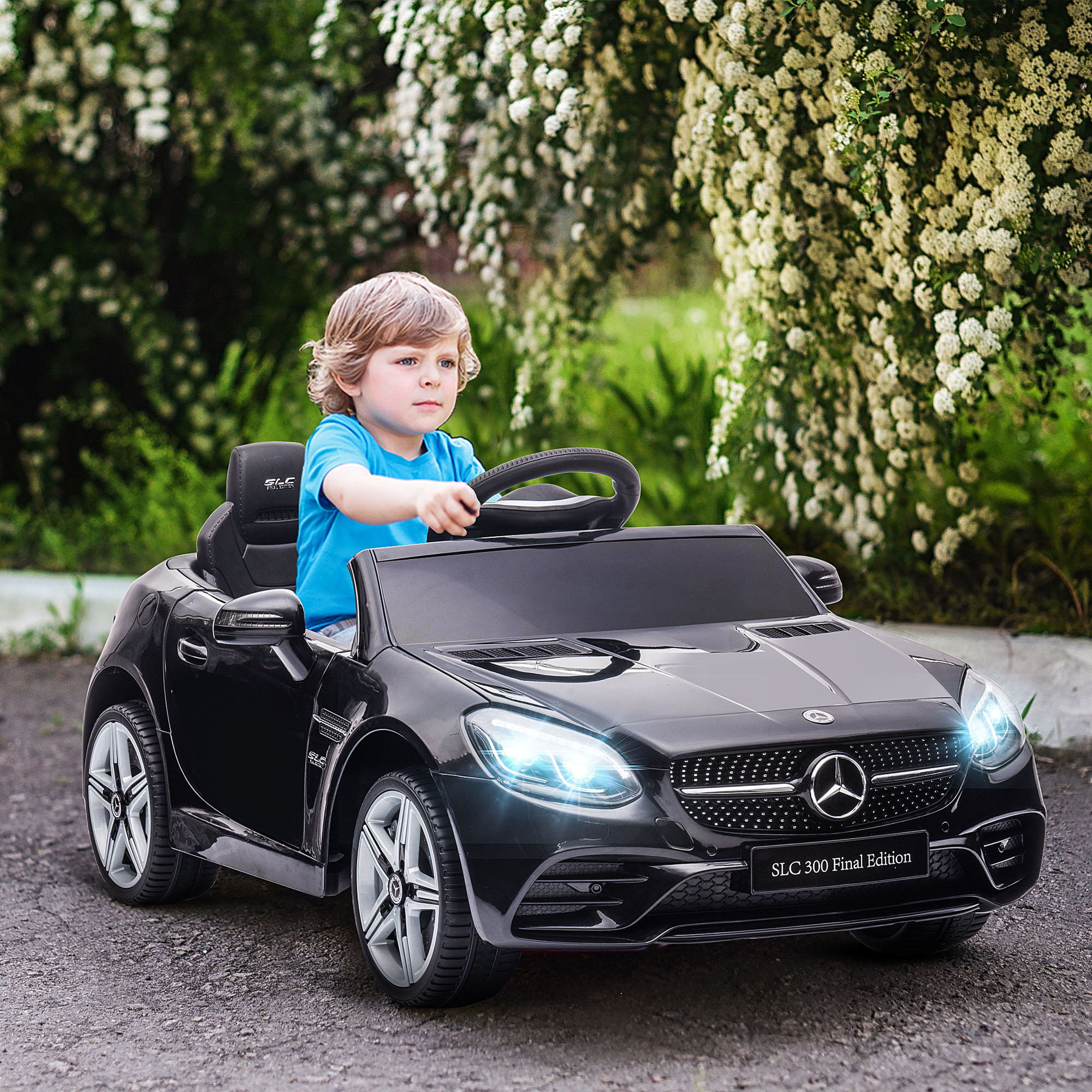 AIYAPLAY Kinder-Elektrische Auto, Met LED-Koplampen, Veiligheidsgordel, Claxon, Muziek, 3-5 km/u, Zwart, 107 x 62,5 x 44cm