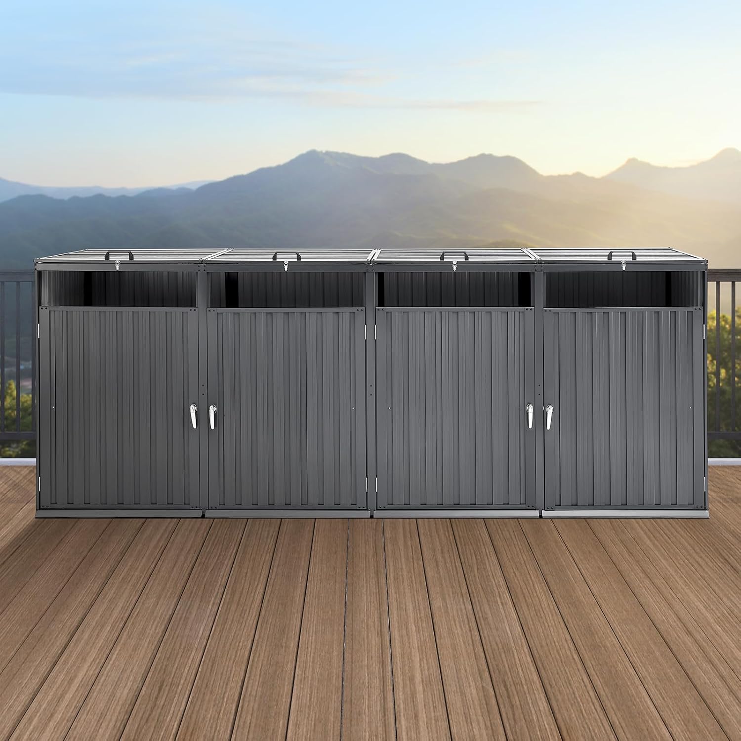 VEVOR Abri pour poubelles, 4 x 240 L, Rangement pour poubelles Horizontal en Acier galvanisé, boîte de Rangement à poubelles extérieur, étanche et verrouillable, pour Jardin, arrière-Cour et terrasse