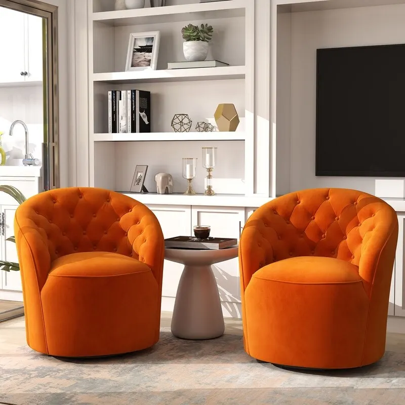 Velvet Upholstered 360 Degree Swivel Barrel Chair with Button Tufted Back