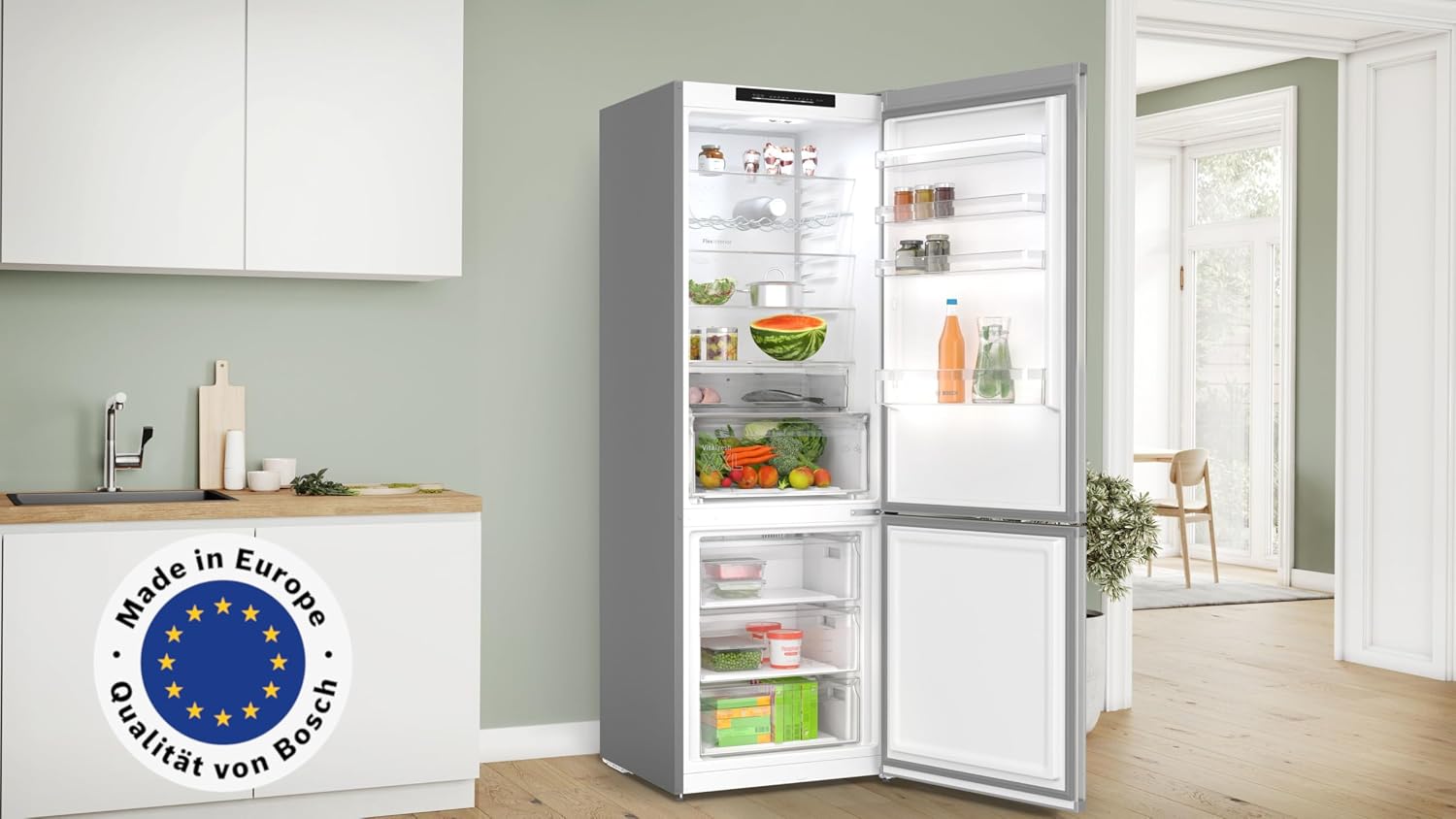 Bosch Kühl-Gefrier-Kobination 203 x 70 cm, Serie 4, KGN492IAF, 311 L Kühlen & 129 L Gefrieren, Total No Frost, längere Frische mit VitaFresh XXL, Extra leise, Gebürsteter Stahl mit AntiFingerprint