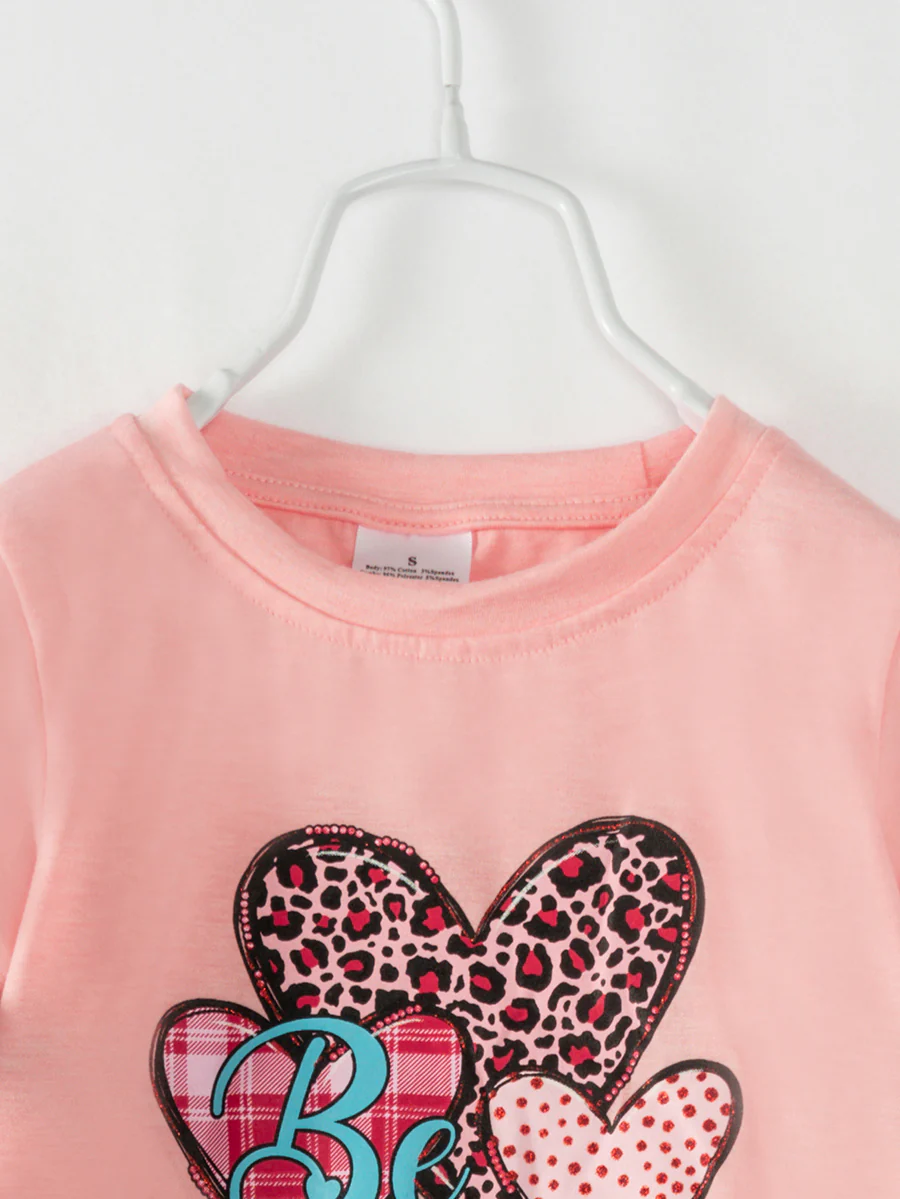 Valentine's Day Pink Leopard Heart Ruffle Girl Skirt Set