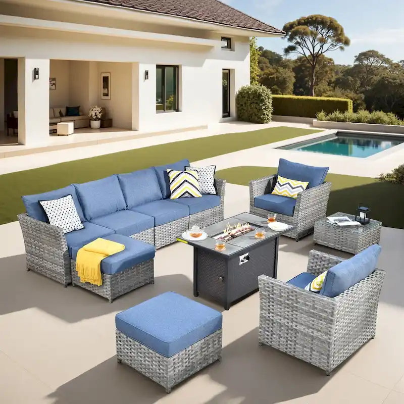 XIZZI 10-piece Patio Furniture Outdoor Sectional Sofa Set with Fire Pit