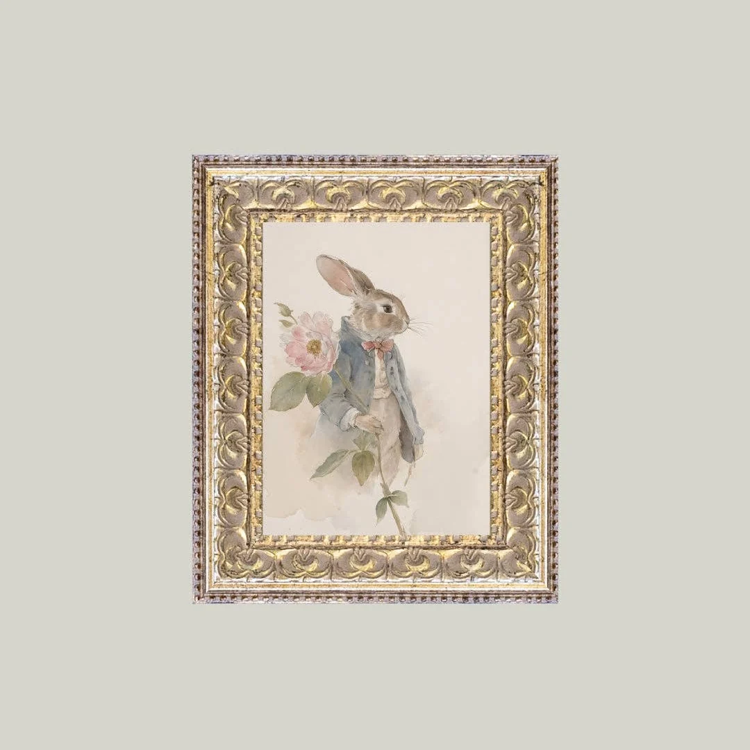 Watercolor Bunny Framed Antique Inspired Art