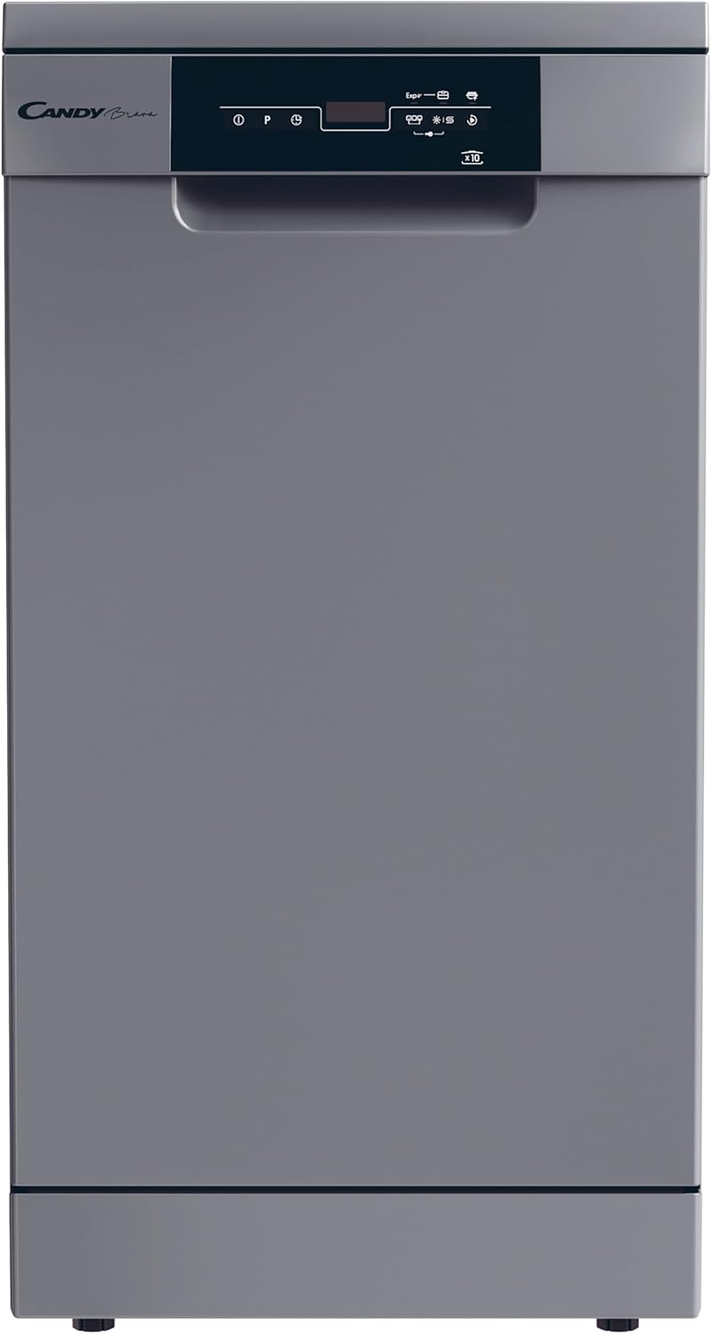 Candy Brava CDPH 2D1047S Lavastoviglie Slim a Libera Installazione, 10 Coperti, 5 Programmi, Ciclo Rapido, Classe E, AxLxP 85x45x58 cm, Argento [Classe di efficienza energetica E]