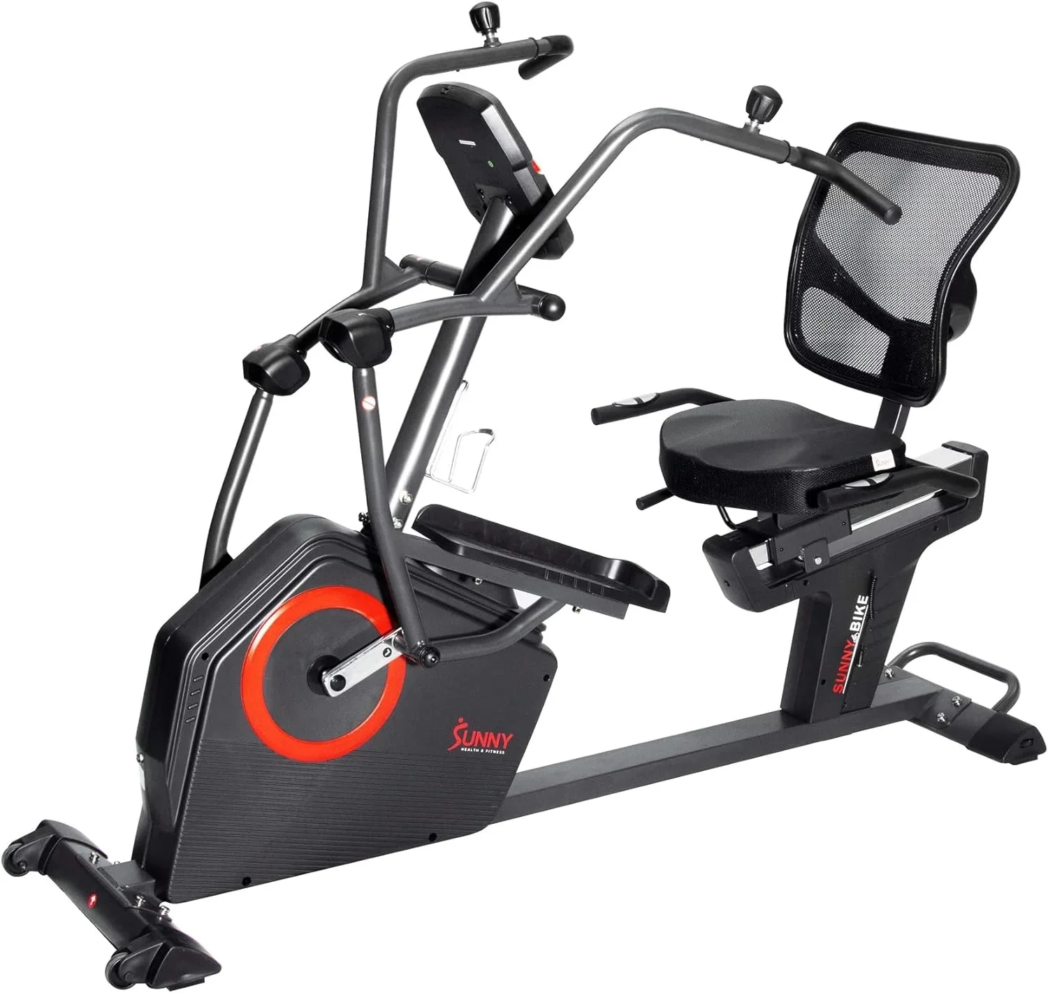 Sunny Health & Fitness Electromagnetic Recumbent Cross Trainer Exercise Elliptical Bike w/Arm Exercisers, Easy Access Seat & Exclusive SunnyFit庐 App Enhanced Bluetooth Connectivity - SF-RBE4886SMART��