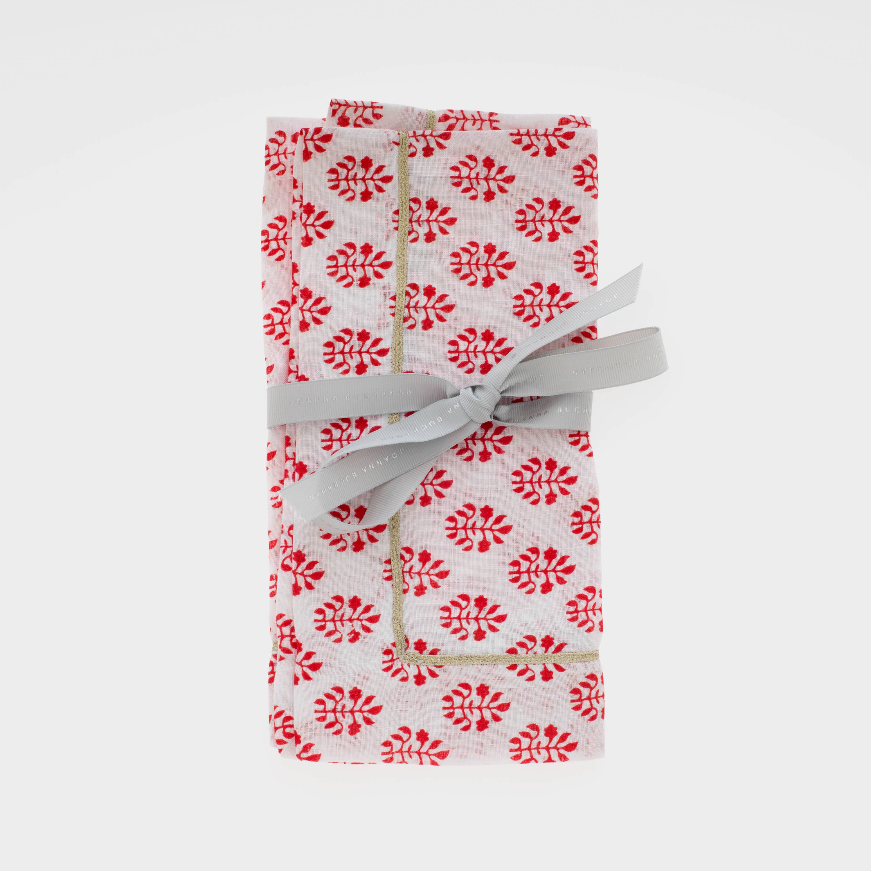 Printed Leaf Dinner Napkins, Red, Set of 2