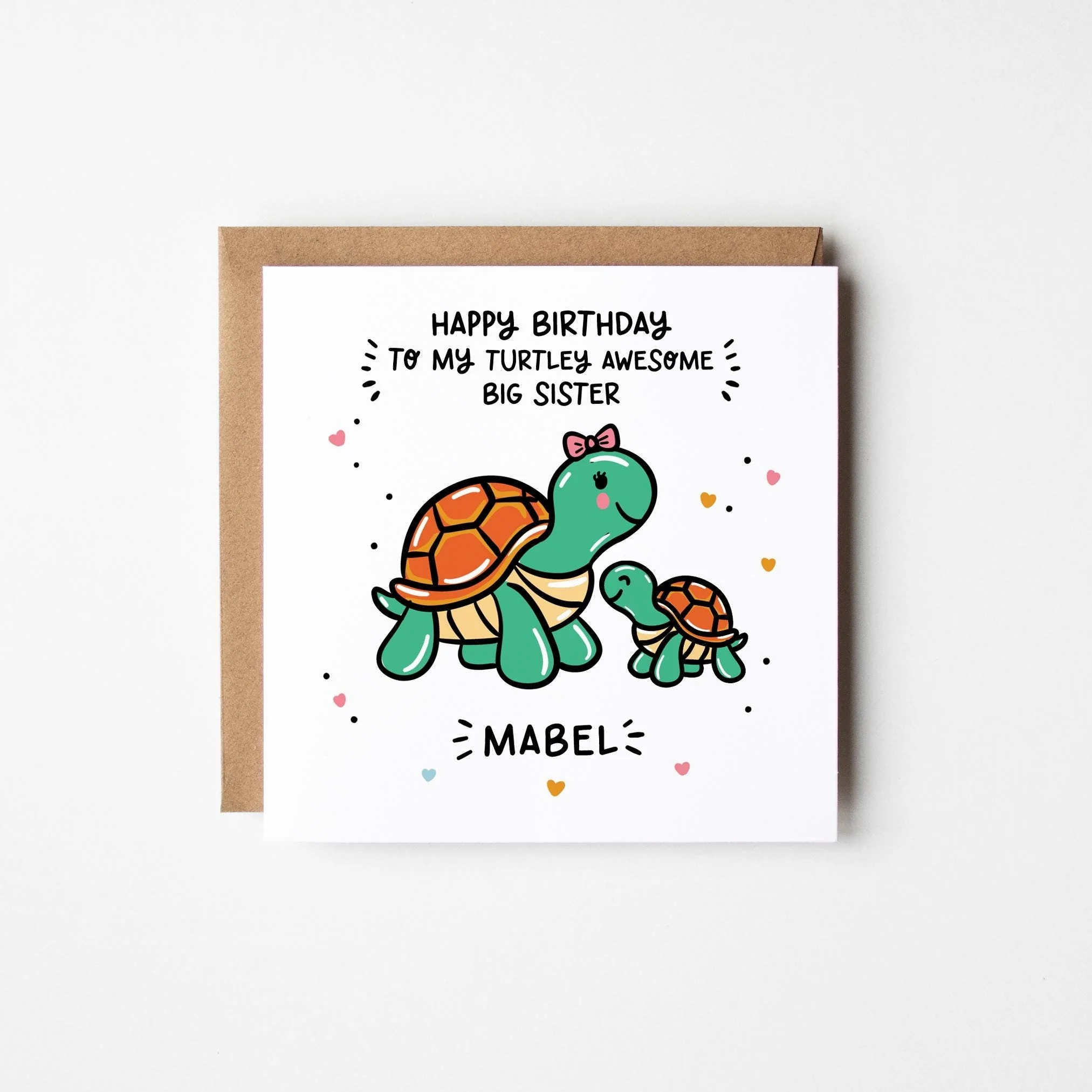 Big Sister Birthday Card, Personalised Cute Turtle Card