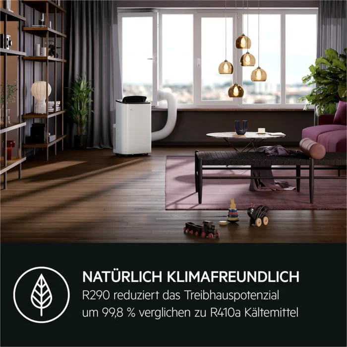 AEG Chillflex Pro AXP26U338CW mobile Klimaanlage / LED Display / Touch-Buttons / Fernbedienung / 30-40 m² / Kühlfunktion / Ventilator / Entfeuchtungsfunktion / Automatik / weiß/silber/schwarz