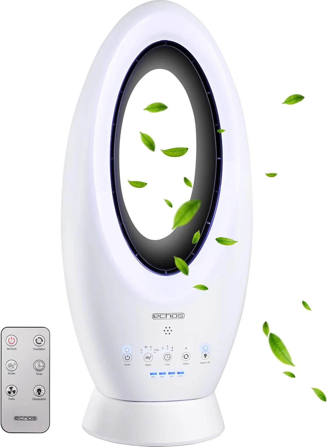 Echos® 2 az 1-ben akkumulátoros torony- és állóventilátor távirányítóval, vezeték nélküli – akkumulátoros vagy hálózati üzem – Halk ventilátor, asztali ventilátor, oszcilláló – Távirányító, LED világítás